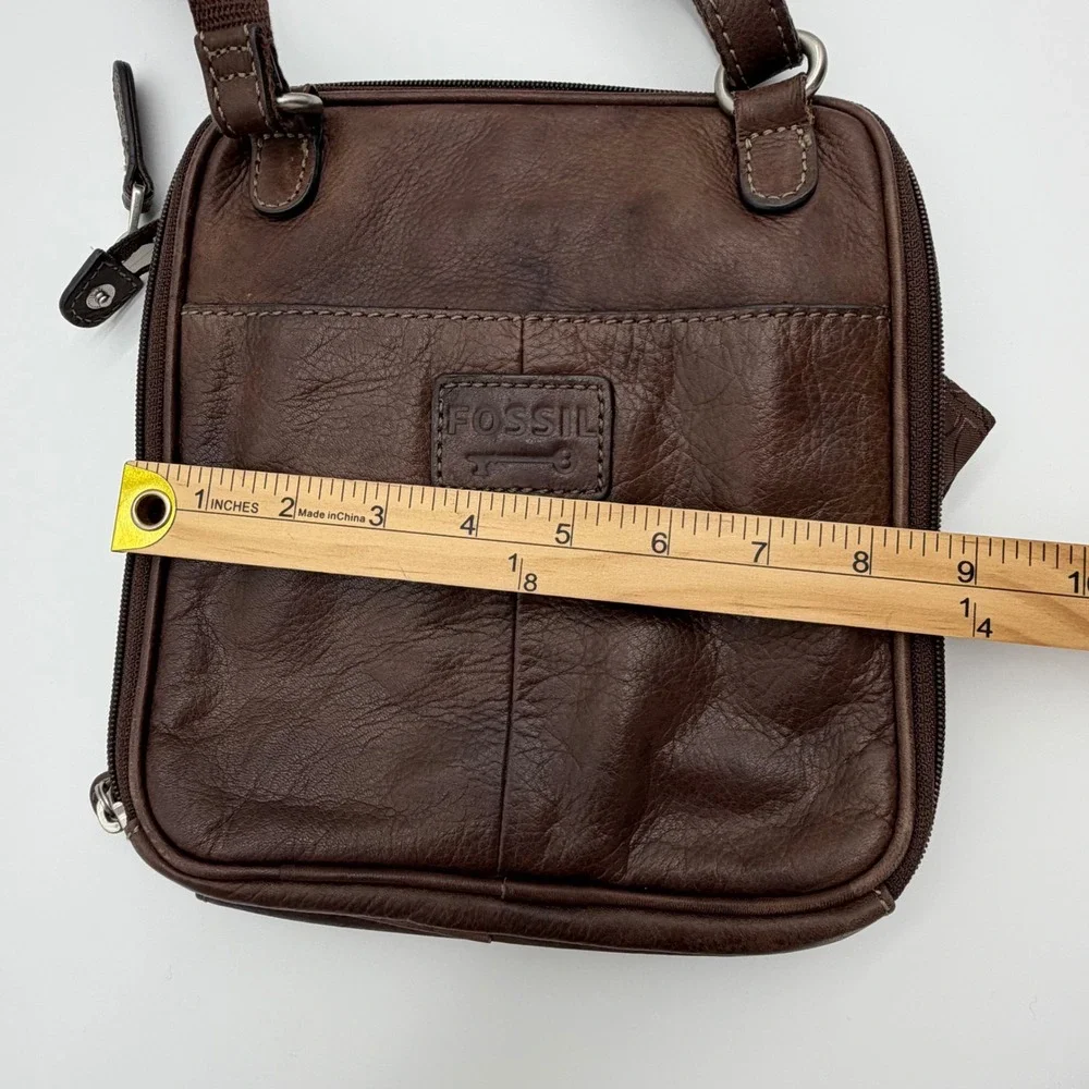 Fossil ZB2840 Brown Leather Crossbody Messenger Bag Small Square Organizer - Picture 8 of 9